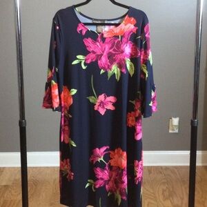 XXL Alexandra + Oak Floral Navy Tropical Dress with Pink and Orange Accents